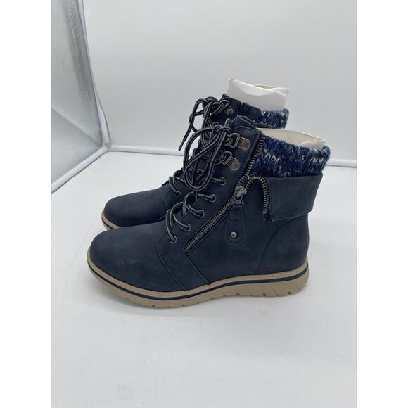 New Cliffs By White Mountain Hope Suede‎ Ankle Boot Sweater Knit Lining Navy 7M - Picture 4 of 6